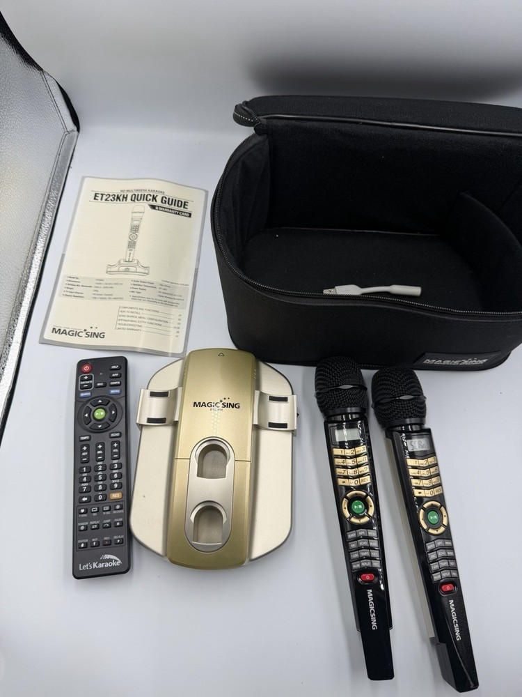 Magic Sing ET23KH Karaoke System w/ 2 Wireless Mics Tested Missing Power Cord