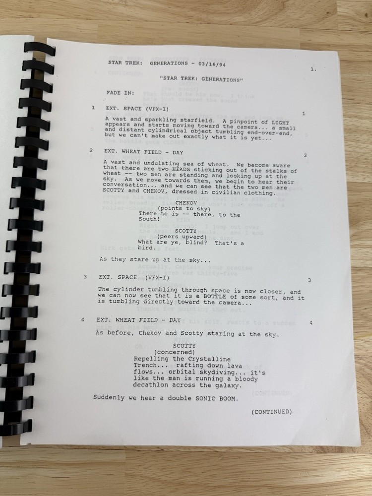 Star Trek Generations Screenplay Final Draft Script March 16, 1994 Spiralbound