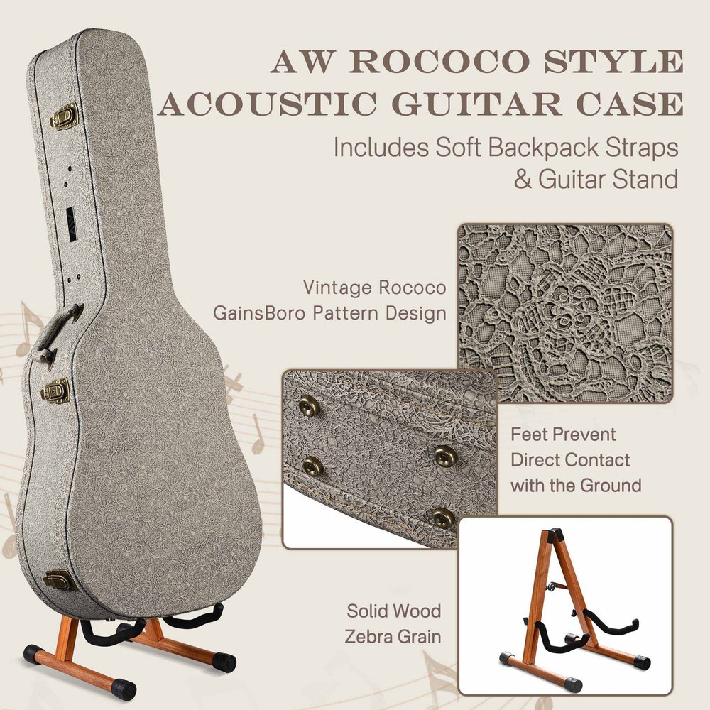 Xcceries 40" 41" Dreadnought Acoustic Guitar Hard Case w/ Stand Backpack Strap