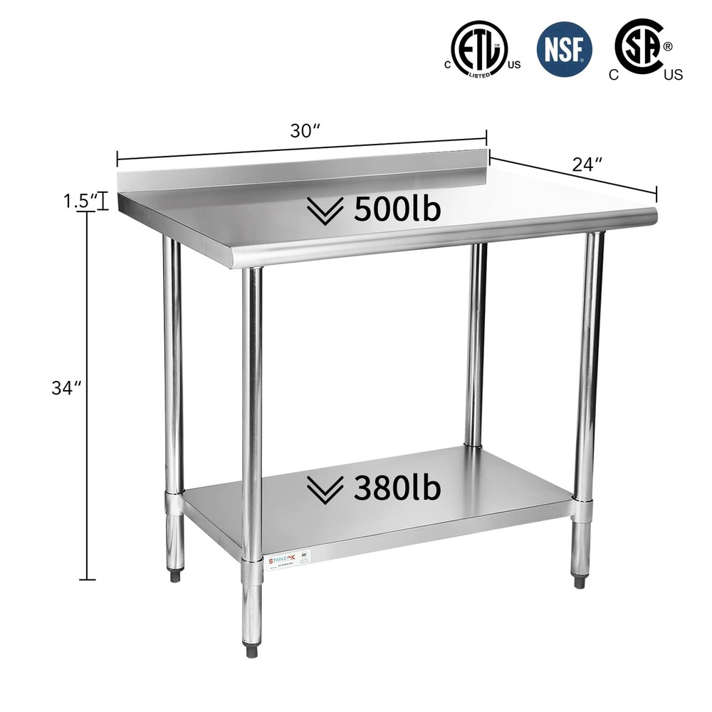 NSF Stainless Steel Table, Metal Prep & Work Table with Adjustable Undershelf...