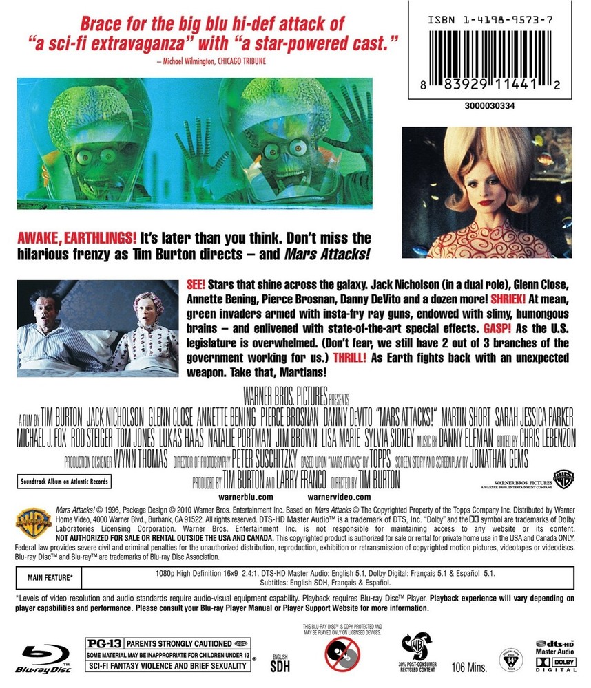Mars Attacks! Blu-ray Jack Nicholson NEW