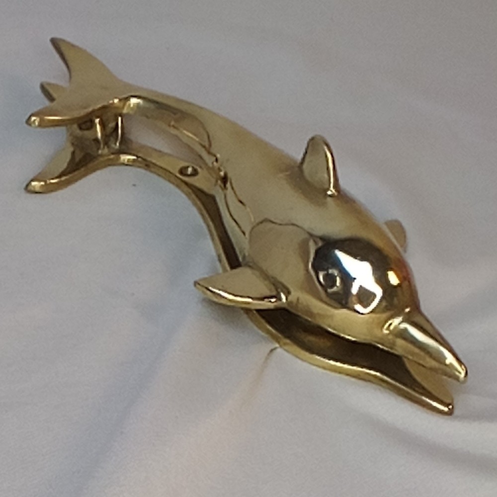 Solid Brass Dolphin Door Knocker with Strike Plate Ocean Beach Theme 7" Penco