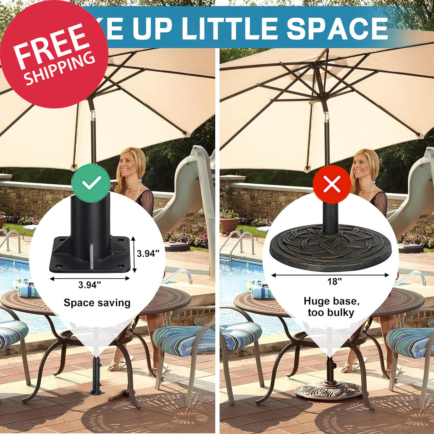 Heavy Duty Deck Umbrella Mount Patio Outdoor Flag Pole Holder Base Bracket