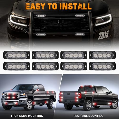8PCS Sync Grill Emergency Lights 32 LED Red White Firefighter Lights Red/White