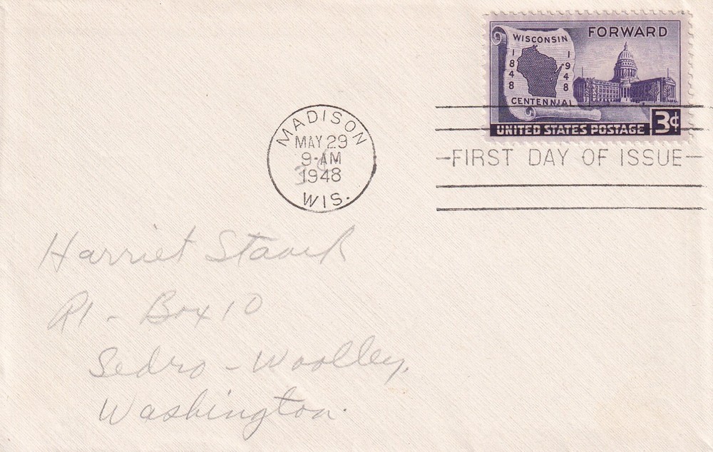 STAMPS US SCOTT 957 "Wisconsin, Centen - Forward" 3 CENT 1948 FDC - B