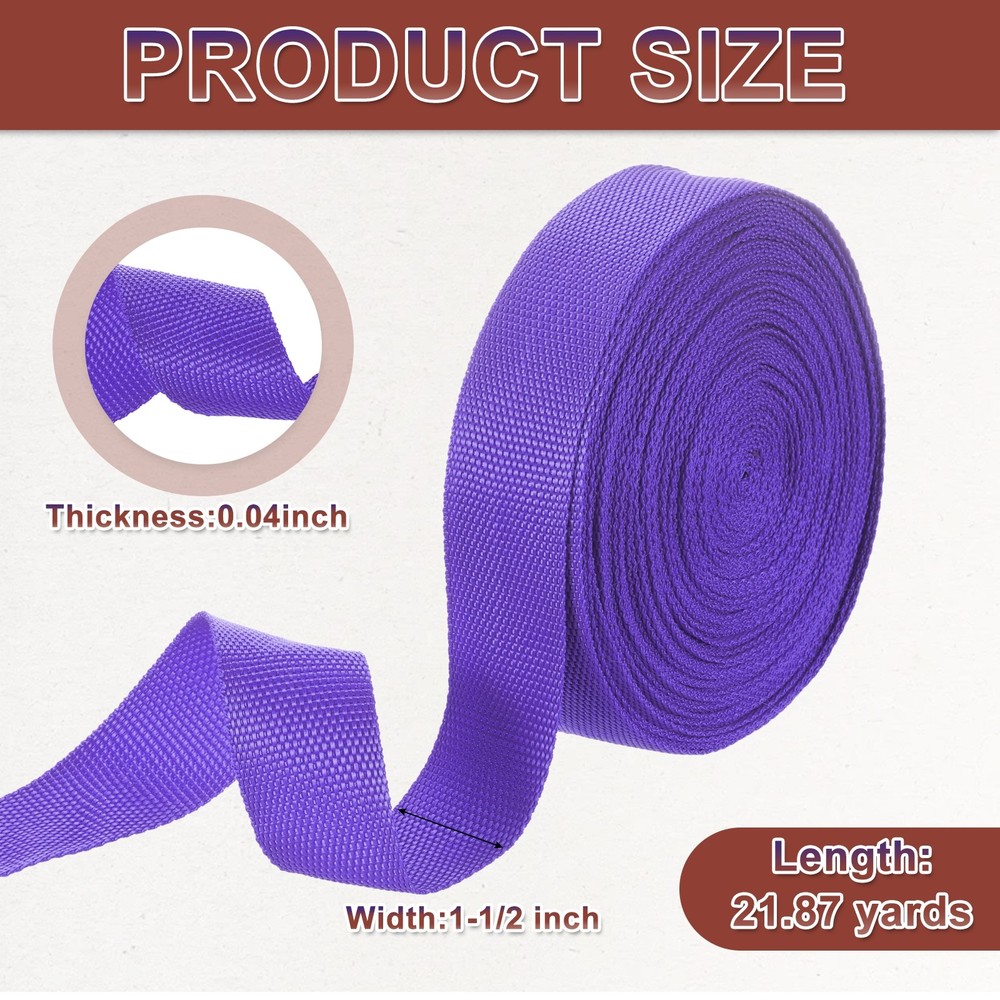 Nylon Webbing Strap, 22 Yards x 1-1/2" Polypropylene Flat Webbing Strap (Purple)