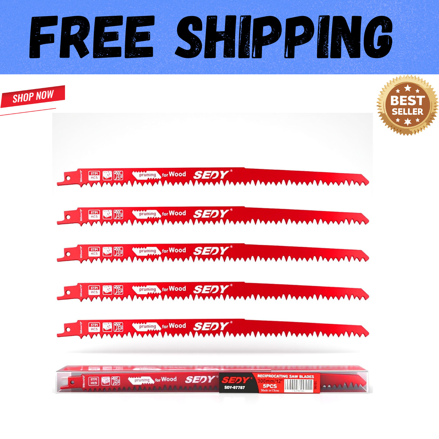 12-Inch Wood Pruning Reciprocating Saw Blades 5TPI for Tree Trimming (5 Pack)