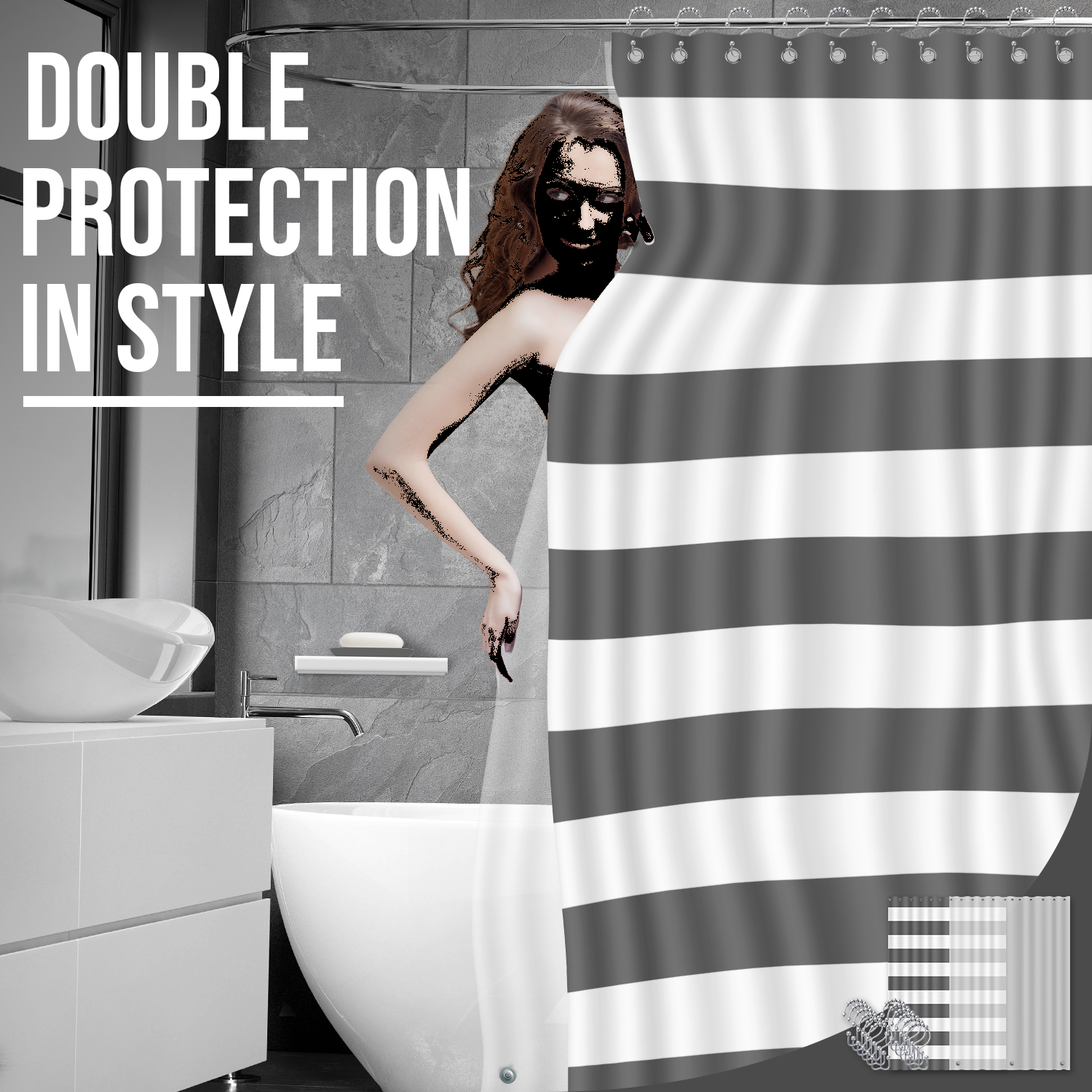 12 Piece Bathroom Accessories Set Shower Curtain 3 Rugs Toilet Brush and More