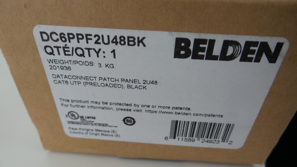 Belden Part # DC6PPF2U48BK Patch Panel CAT 6 UTP Preloaded