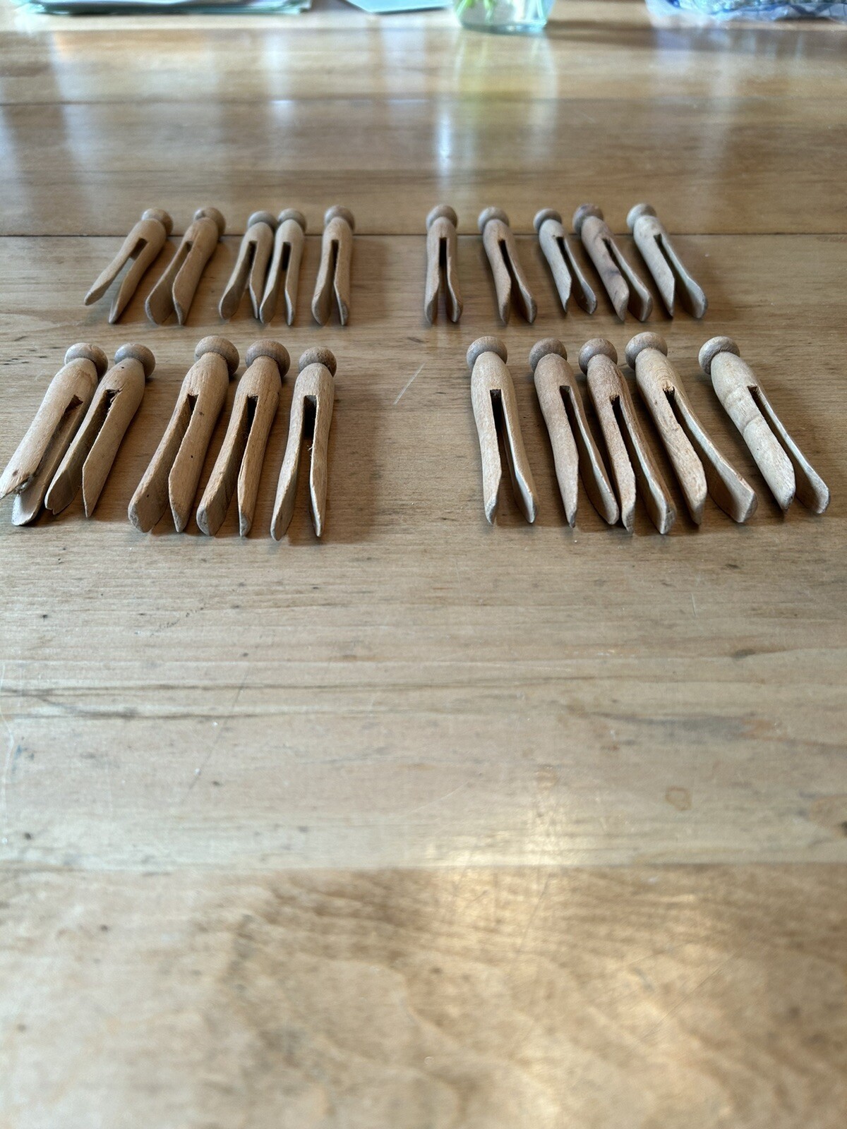 Vintage Wooden Clothes Pins 1950's/Crafts/Round Head Flat Top - 20 Quantity