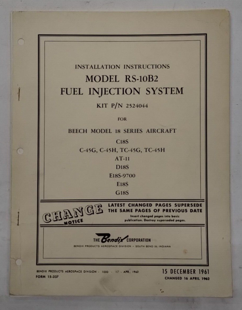 Bendix Model RS-10B2 Fuel Injection System Installation Instructions-Original