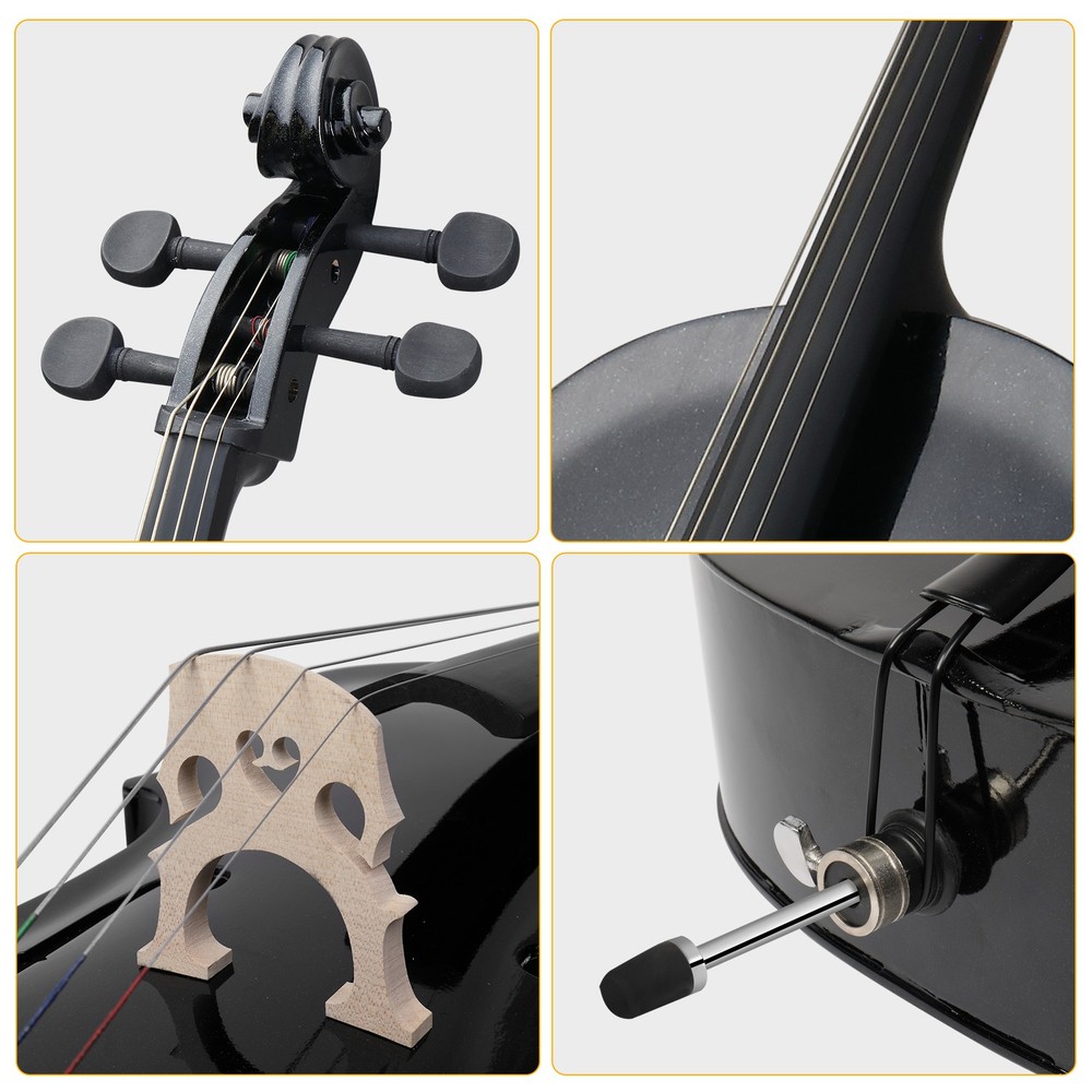 3/4 Size Acoustic Cello, Solid Wood with Case, Bow, Bridge, Rosin, Strings Set