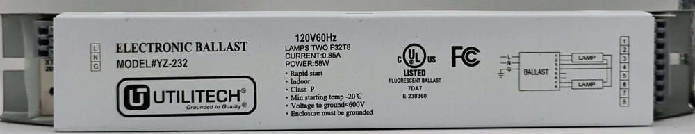 Utilitech YZ-232 Electronic Ballast