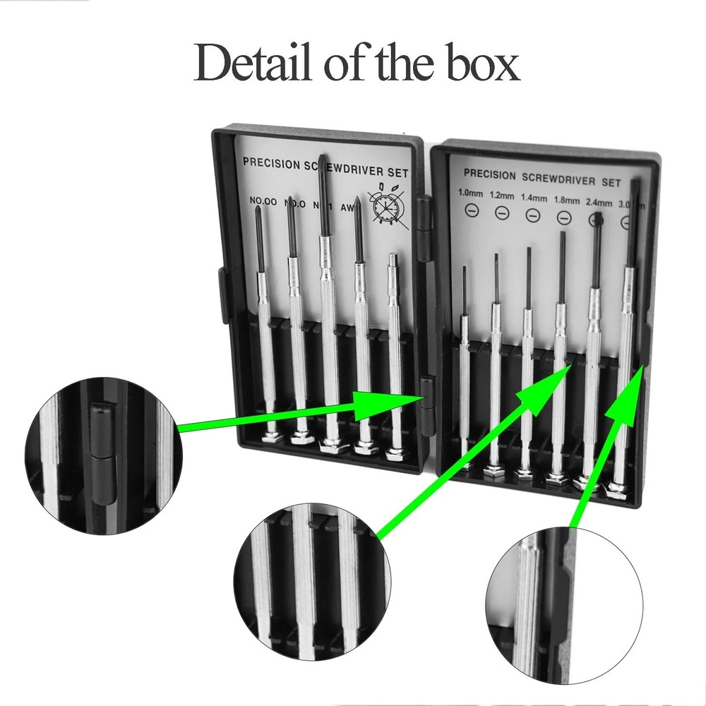 11pc Small Precision Screwdriver Set Mini 6 Sizes Flat Philips for Watch Glasses