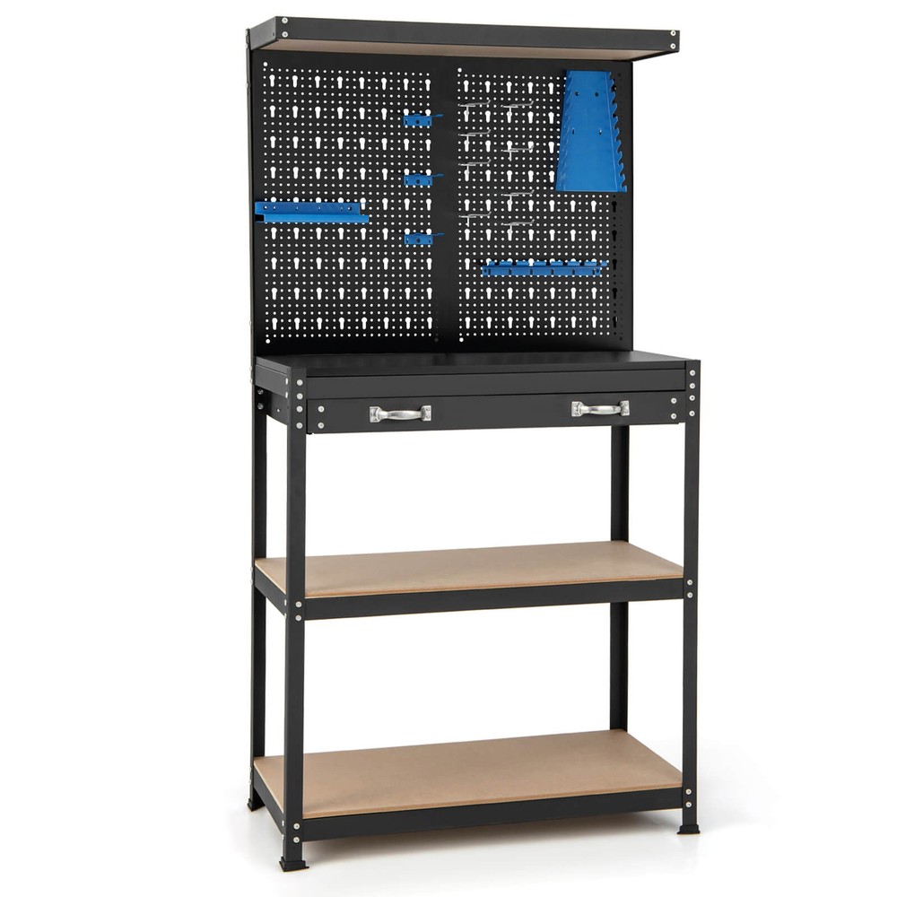 Workbench w/ Pegboard, Shelves & Drawers Versatile Tool Organization Work Table