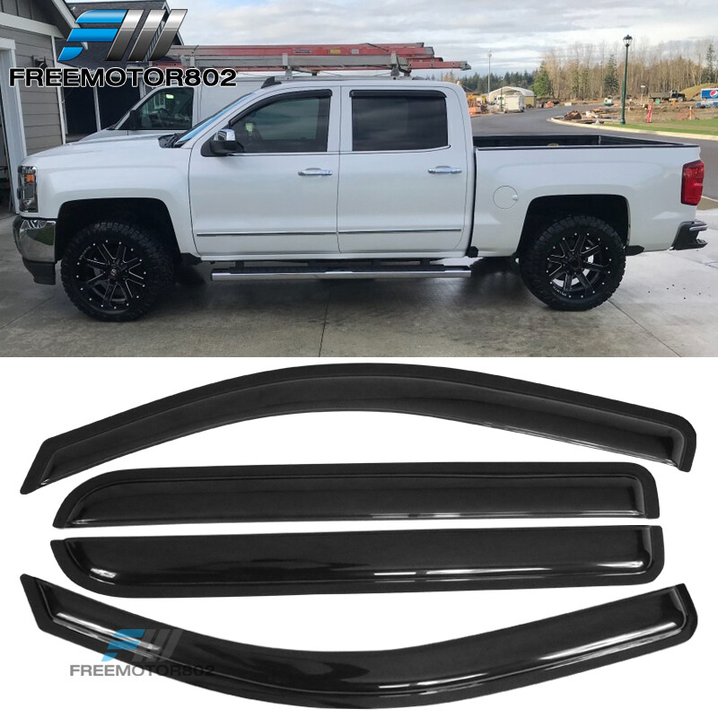 Fit 14-19 Chevy Silverado GMC Sierra Crew Cab Window Visors Rain Deflector