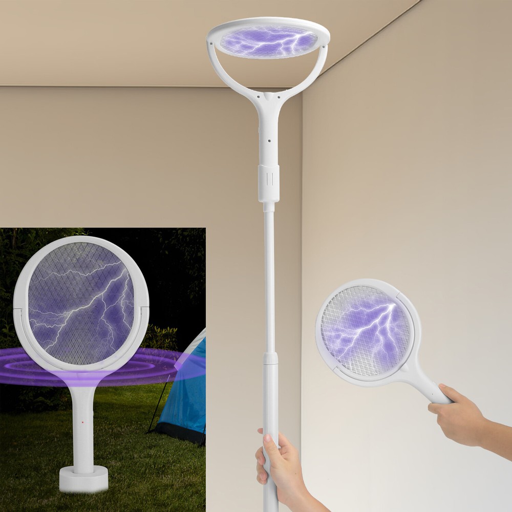 Rotating Head Mosquito  with a Telescopic Extension Bug Zapper Racket