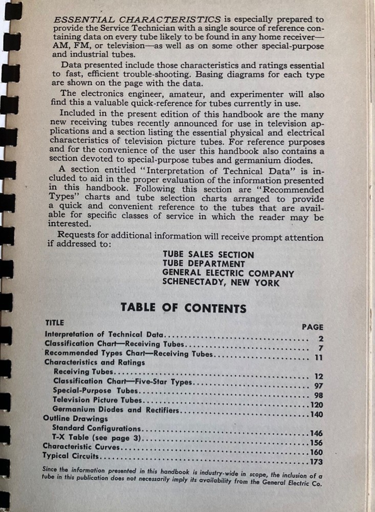 GE/General Electric Electronic Tubes Essential Characteristics Manual/Guide