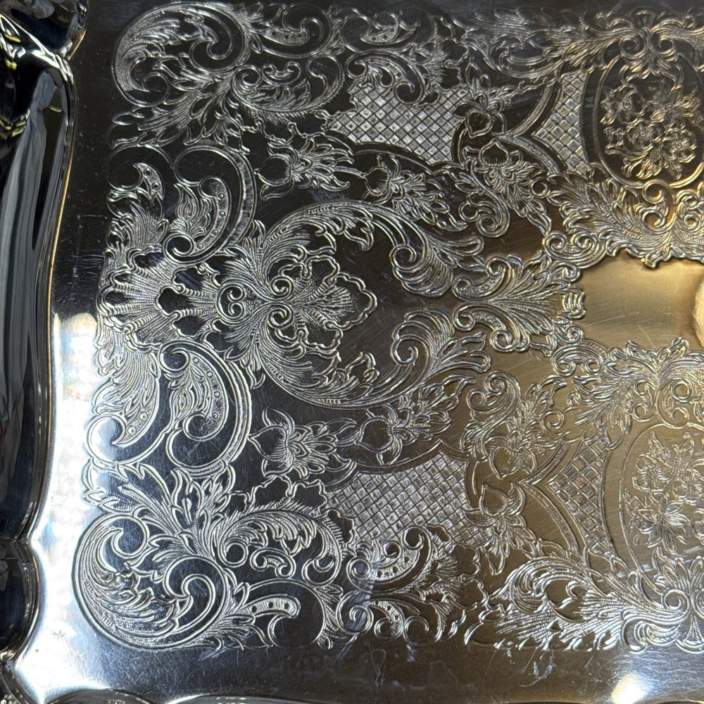 Vintage Oneida Silver Plate Ornate Rectangular Serving Tray Victorian Butler