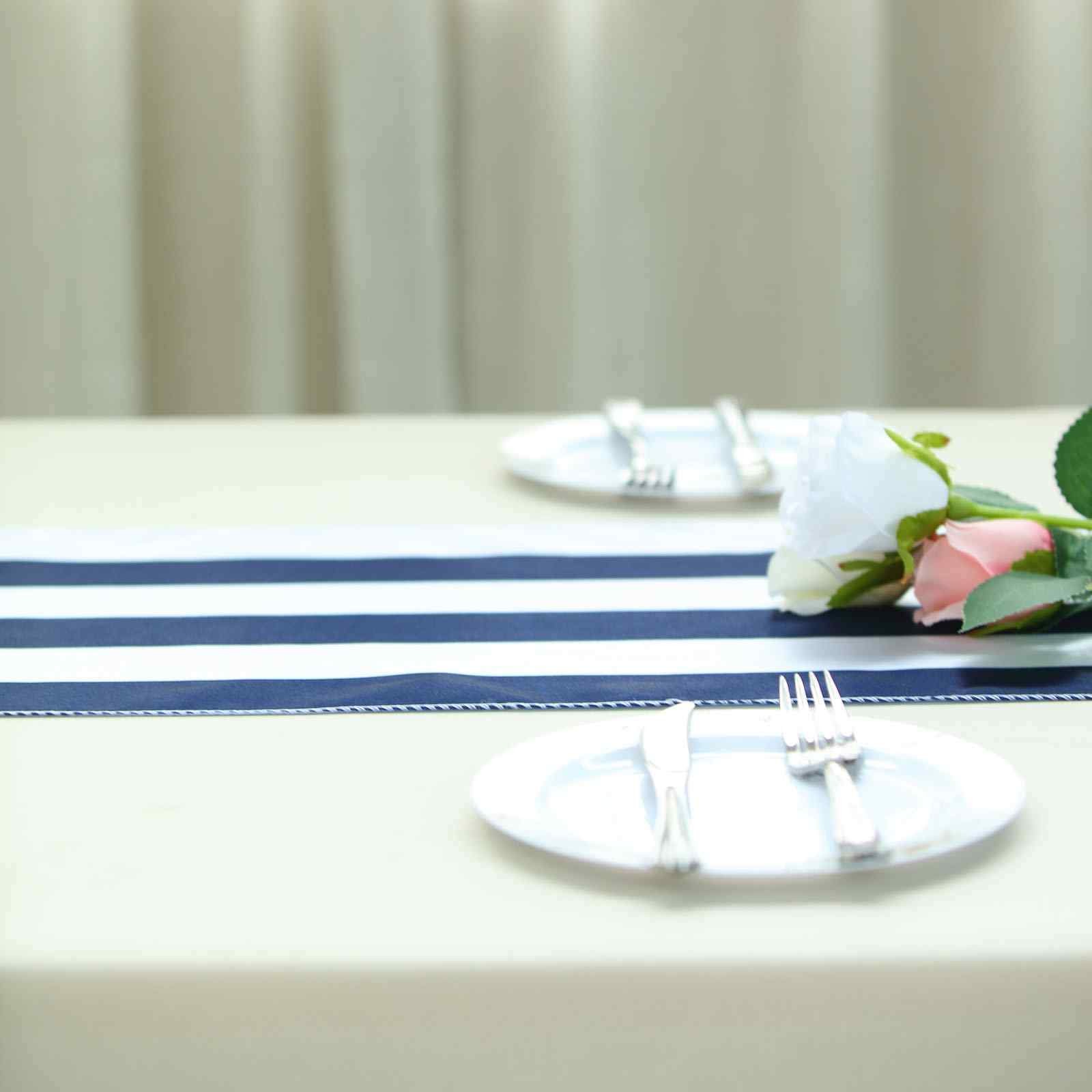 NAVY WHITE 12x108" Satin Stripes Table Top Runner Wedding Party Decorations