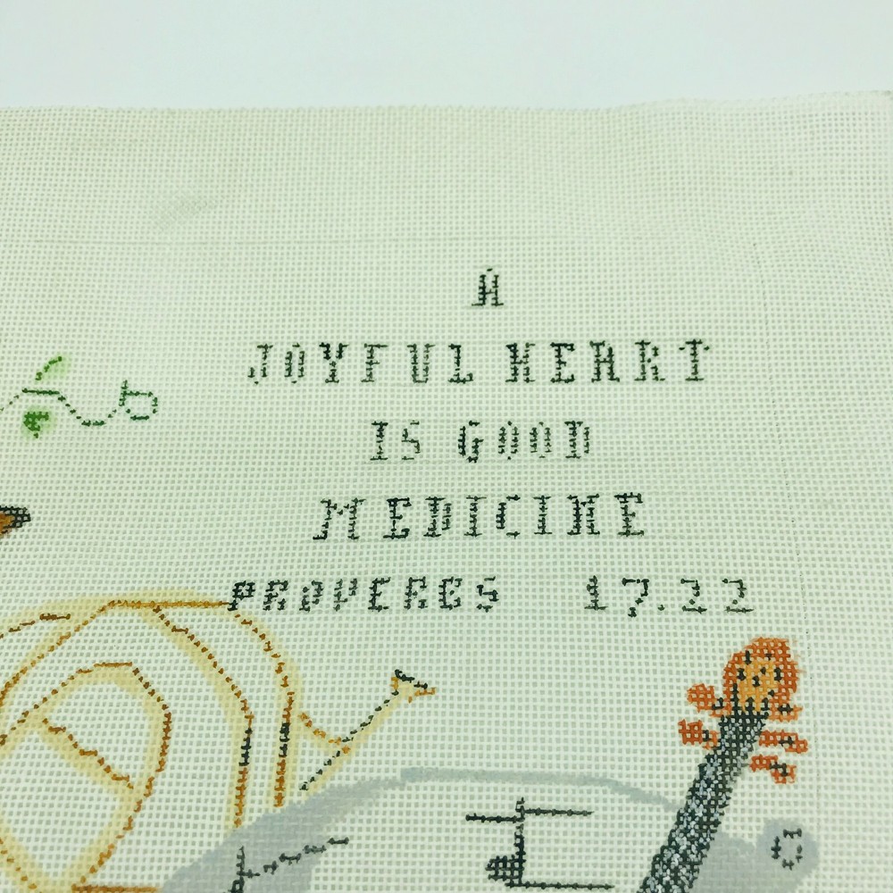 Hand Painted Needlepoint Musical Instruments Notes Music Proverbs 17 22 Pillow