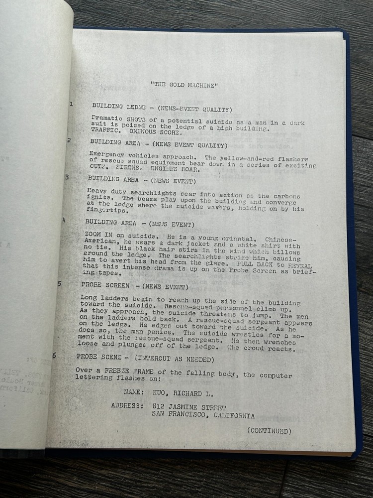 PROBE TV Show Script The Gold Machine Final Draft June 6 1972 Leslie Stevens