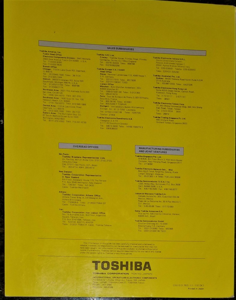 USED 1985 Toshiba Optoectronic Semiconductor Databook
