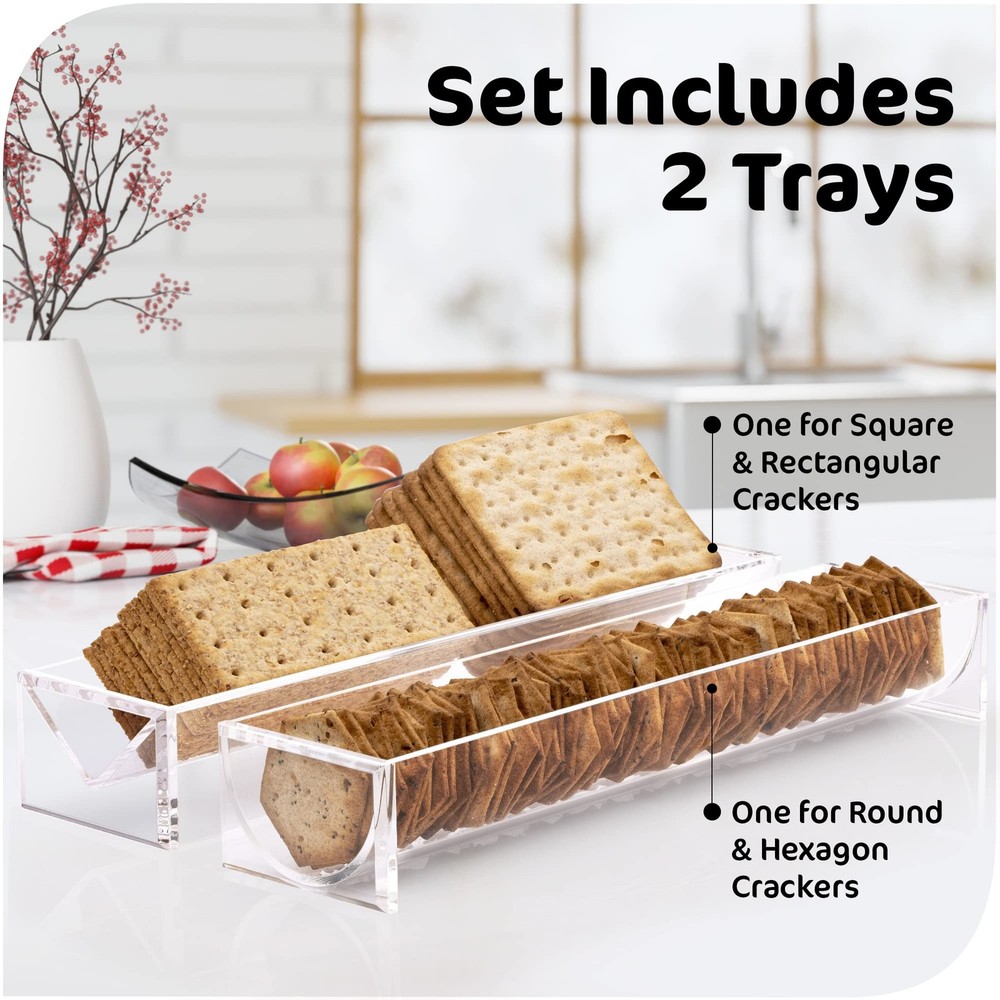 Srenta Clear Cracker Tray for Serving, Set of 2 Rectangular Cracker Holder for S