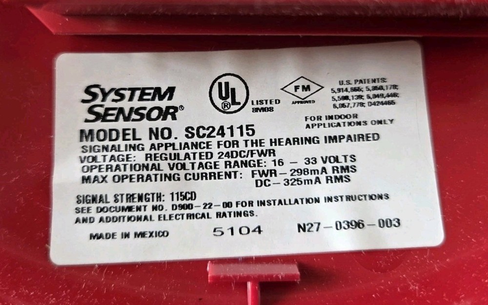 SYSTEM SENSOR SC24115 SPECTRALERT RED CEILING MOUNT 24VDC 115CD STROBE - NEW