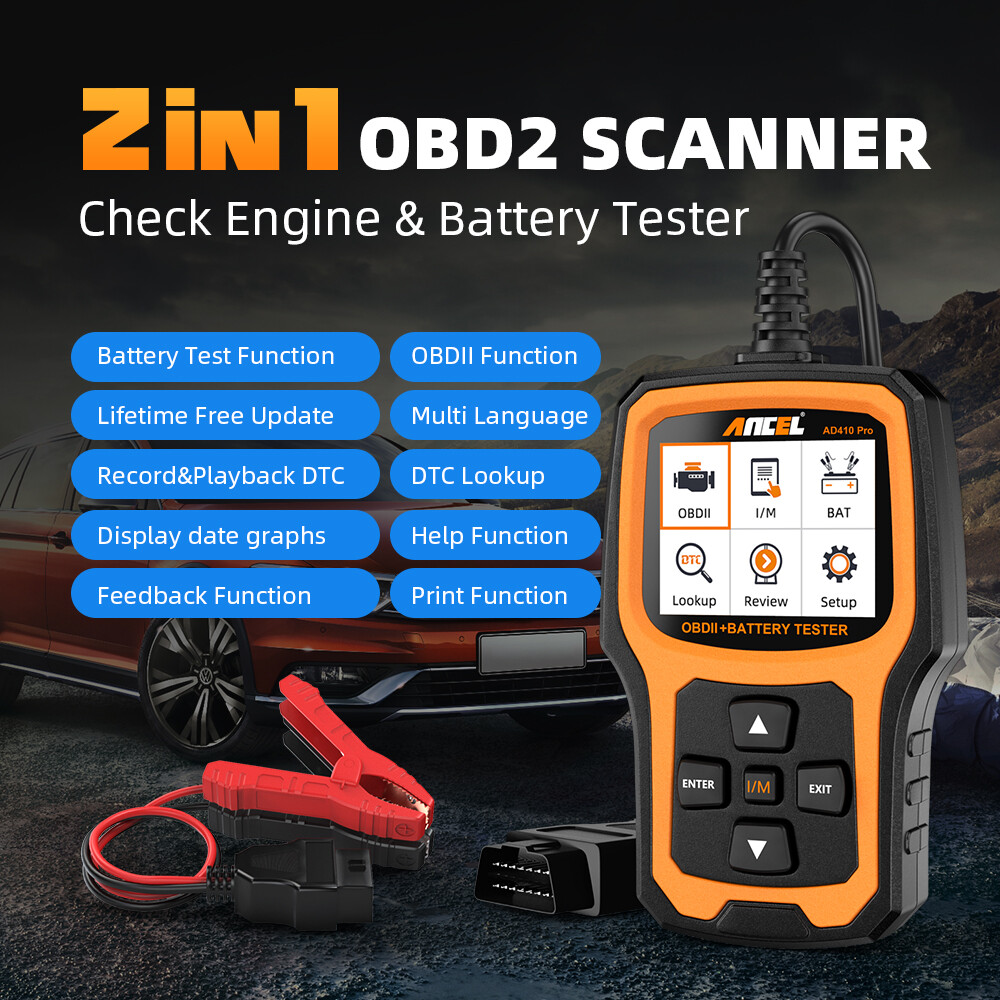 ANCEL AD410 PRO OBD2 Scanner Code Reader 6V 12V Automotive Battery Load Tester