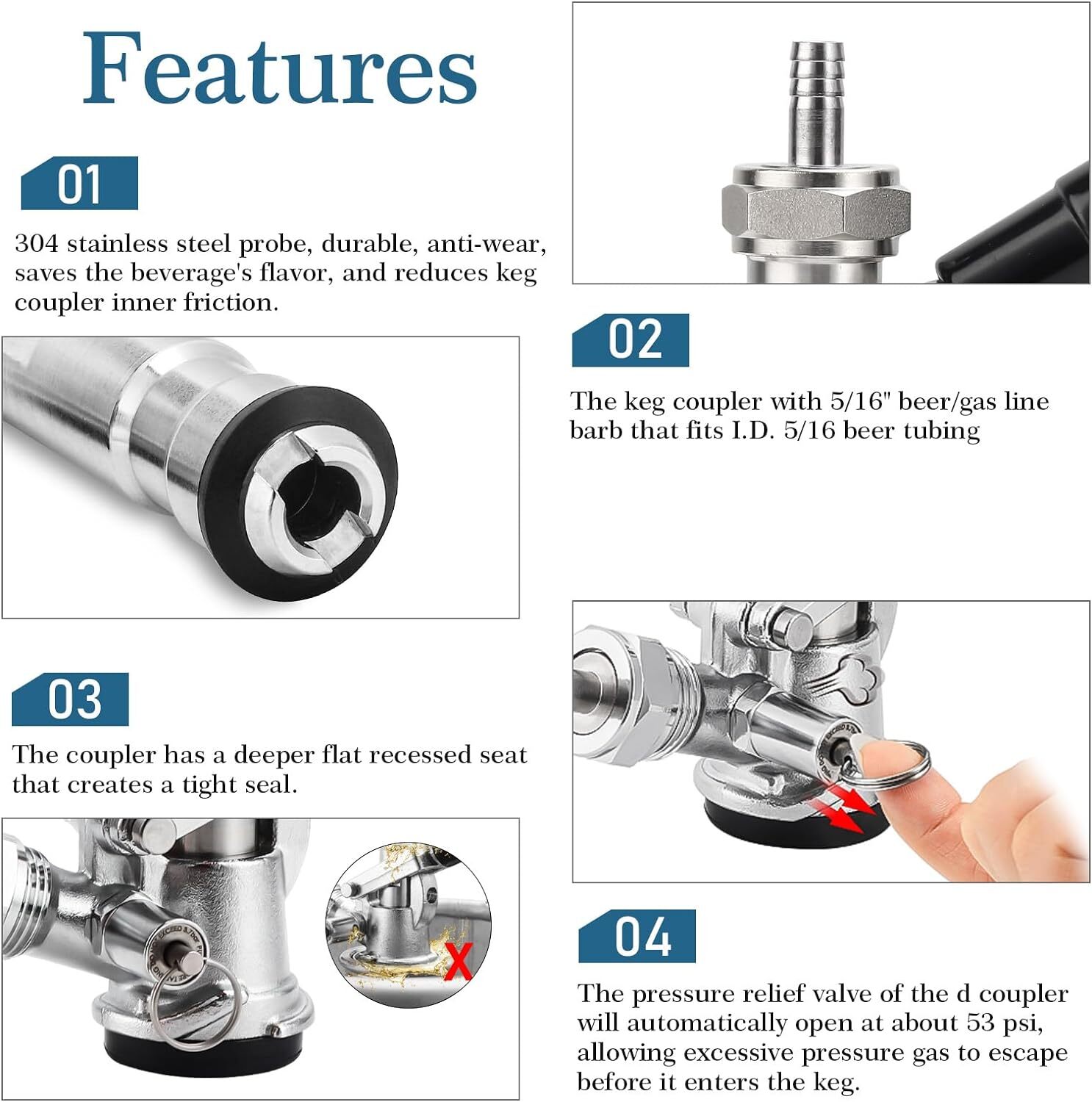 Acoplador De Barril Sonda De Acero Inoxidable 304 Grifo Para Barril Con Sist...