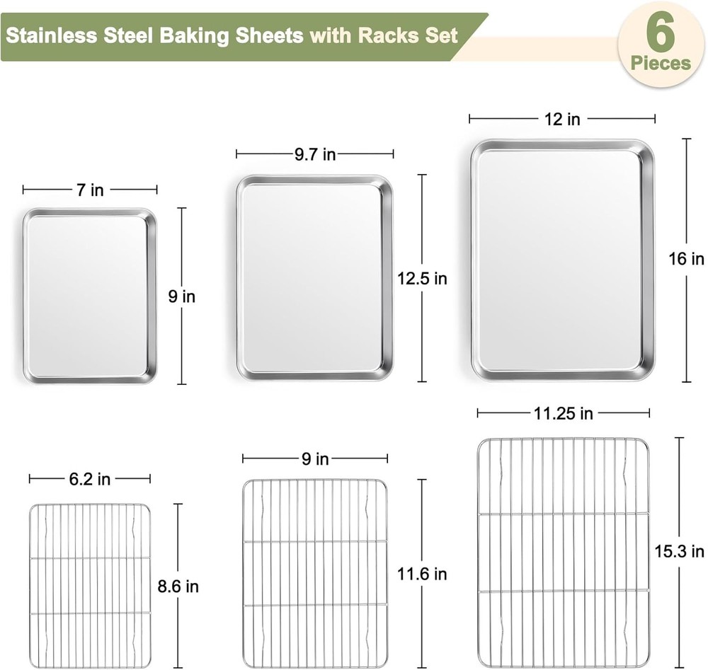 TeamFar Baking Sheet with Rack Set (3 16'' & 12.5'' 9'', Silver