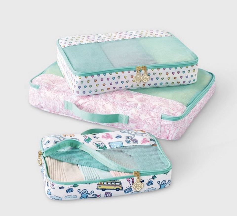 3pc Packing Cube Set White/Teal - Roller Rabbit x Target New Monkey Travel Bags