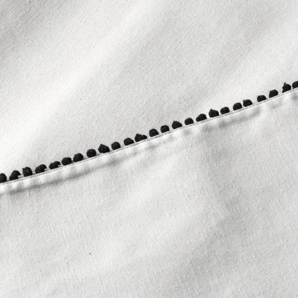 Thyme & Table 102" Rectangle Tablecloth, Ivory with Black Pom Pom Trim