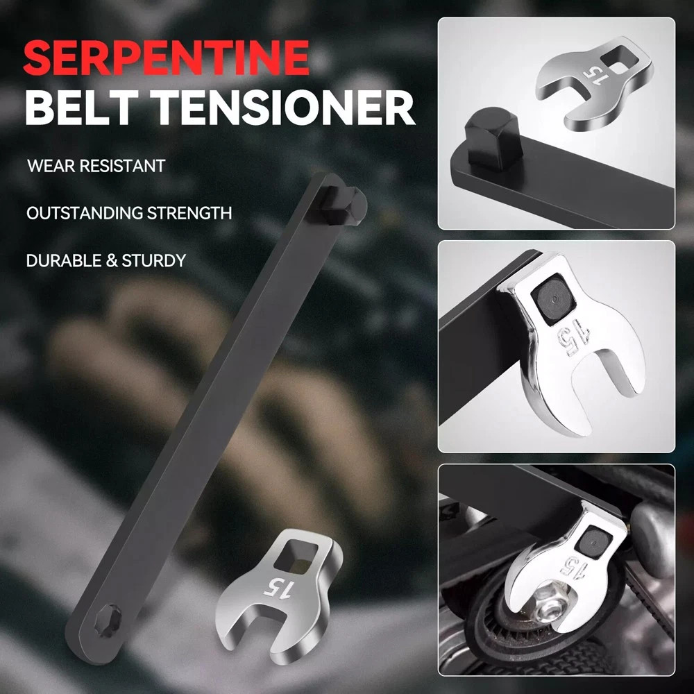 8PC Serpentine Belt Tension Tool 1/2" 3/8" Square Universal Belt Removal Wrech