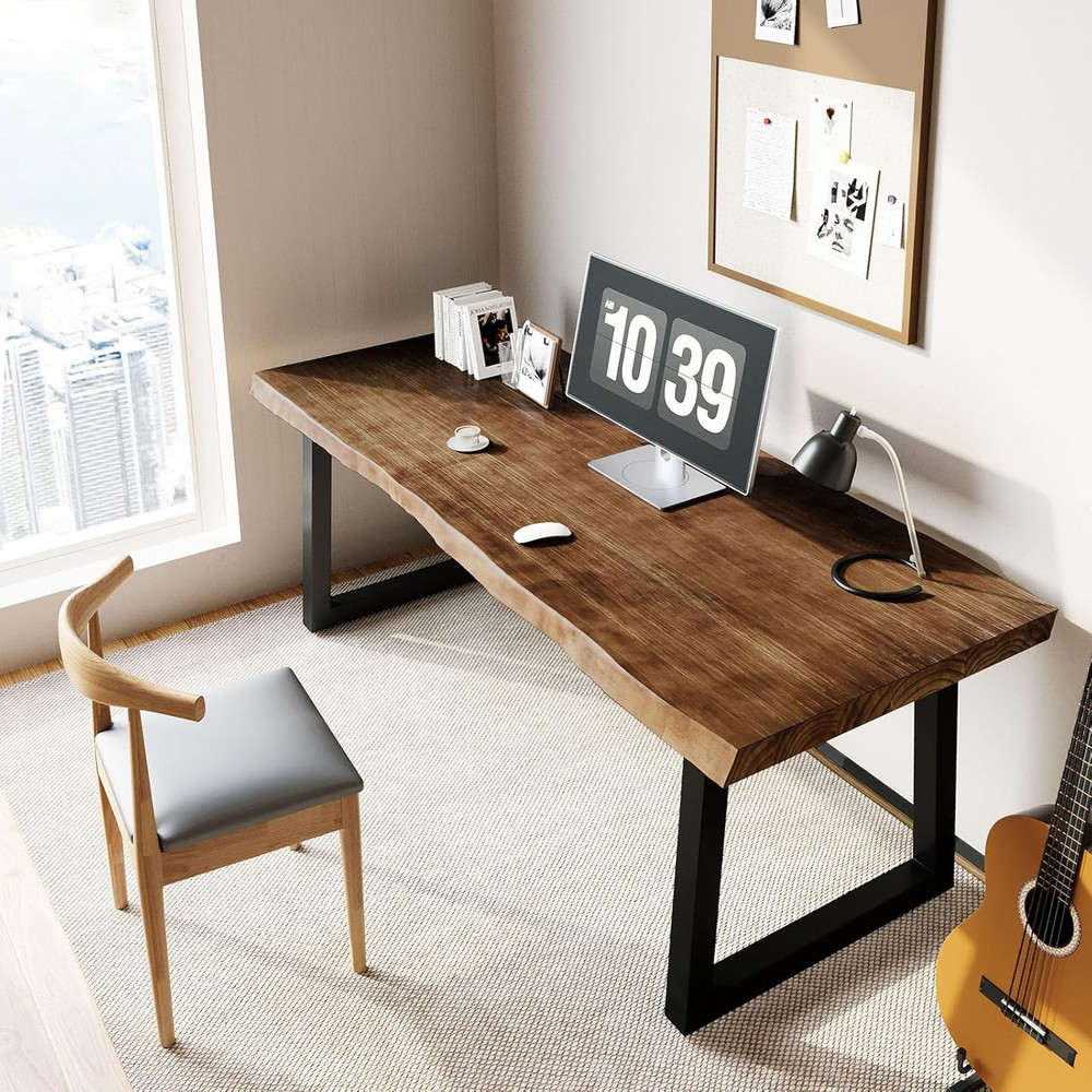 Solid Wood Computer Desk,Rustic Style 55-Inch Large Office Desk- Modern Gaming W