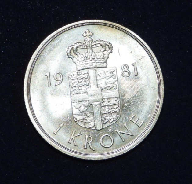 1981 Denmark One 1 Krone Copper-Nickel Coin KM# 862.2