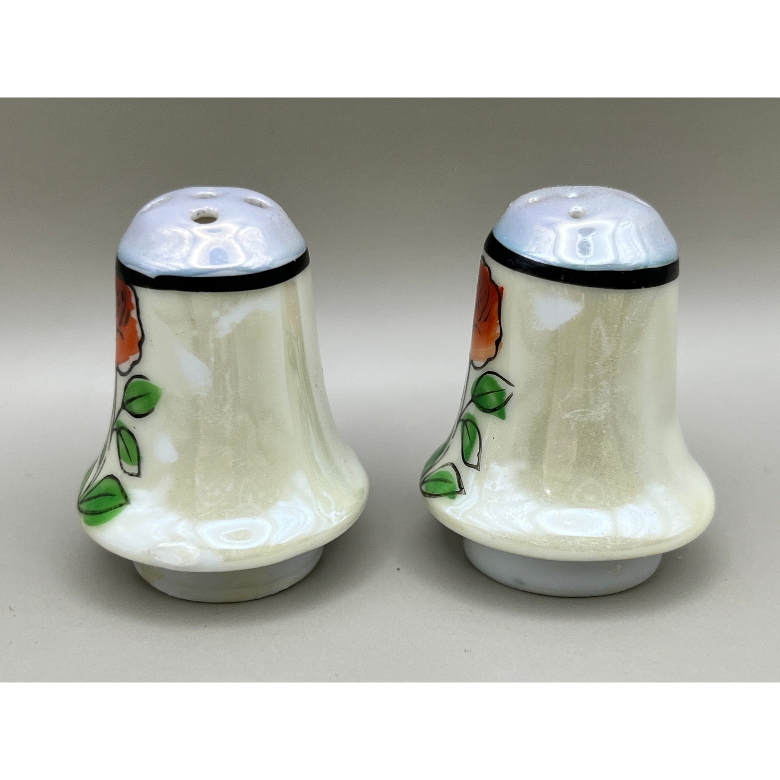 Vtg Hand Painted Tashiro Shoten Ceramic Salt & Pepper Shakers 1.5" Floral Rose