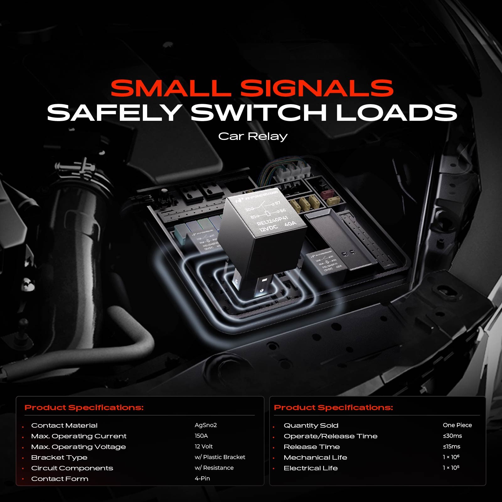12V 150A 4-Pin Relay w/ Resistance & Bracket for Universal Car Trucks Vehicles