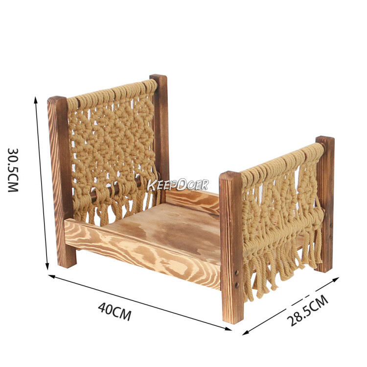 Newborn Baby Photography Prop Wood Bed Woven Knit Kids Cot Mat Mattress Cushion
