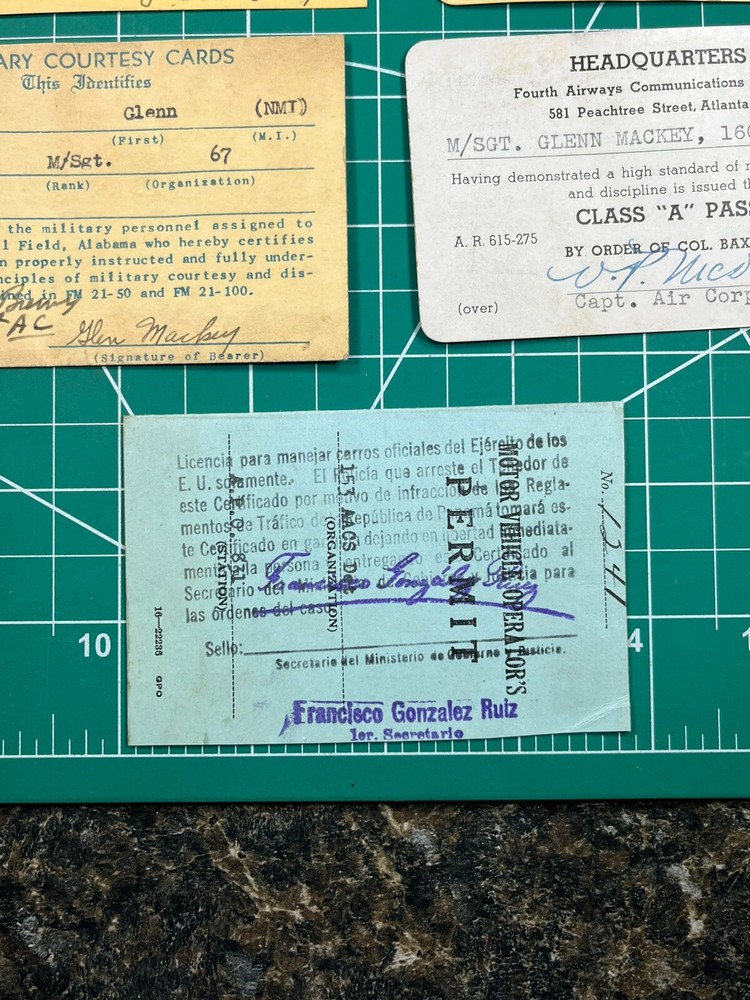 WWII Mess Pass Lot & Vehicle Permit Named ID'd