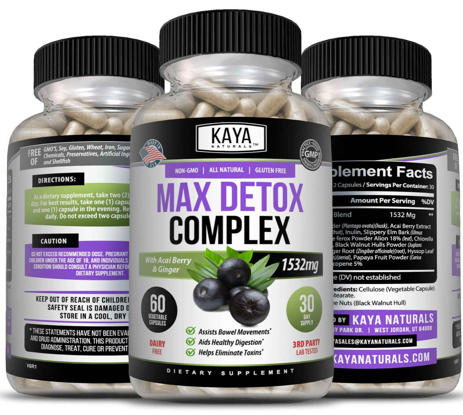 Max Detox 60ct Colon Liver Gut Cleanse Toxins Energy Boost Weight Loss Capsules