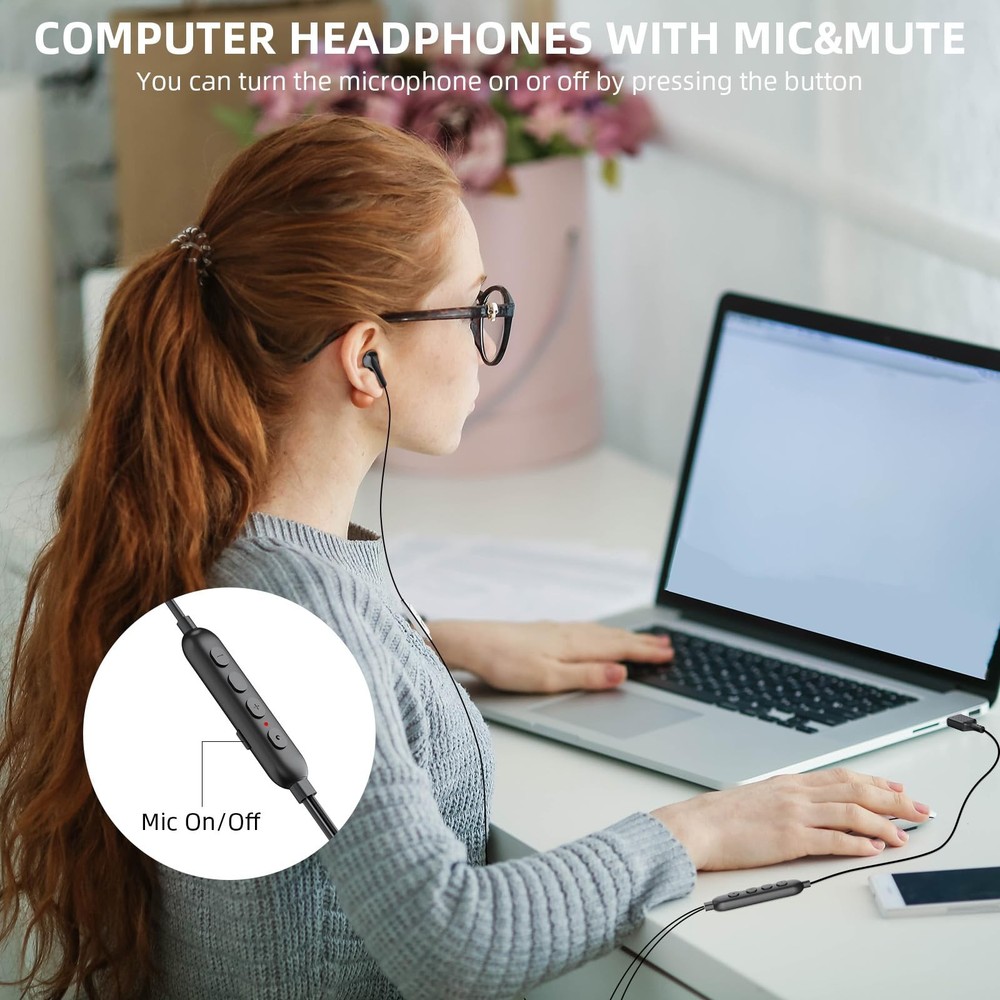USB Headset with Mic/Mute for PC 7.5 Ft Cable, EQ Adjustable USB A Headphones...