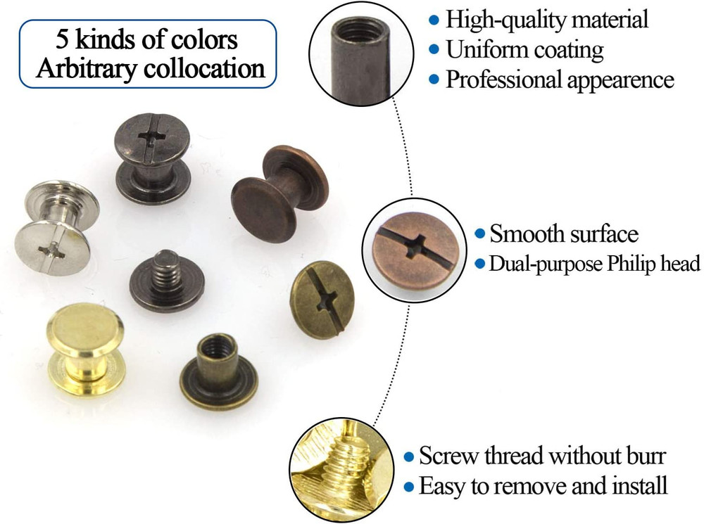 100 Sets Chicago Screws Assorted Kit Leather Rivets Binding Posts Bolts New