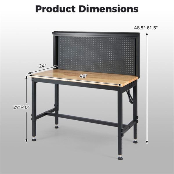 48"Heavy Duty Workbench 2000LBS Cap, 7-Level Height Adjustable w/ Built-in