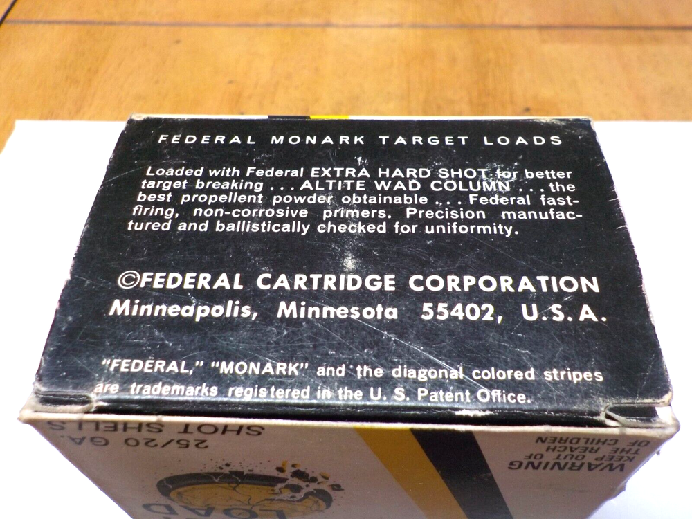 Federal "Monark" Target Load 20 Gauge Shotgun Shell Empty Box