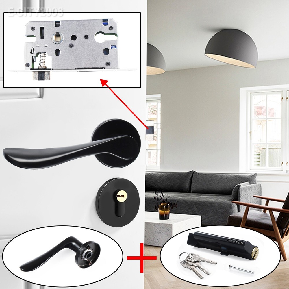 Bending Straight Lever Black Interior Bedroom Solid Wood Door Lock Split Handle