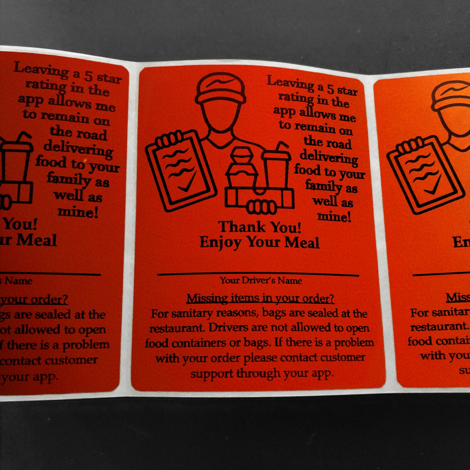 100 Food Delivery Labels Bag Seal 4" x 3" DoorDash Grubhub UberEats Sticker