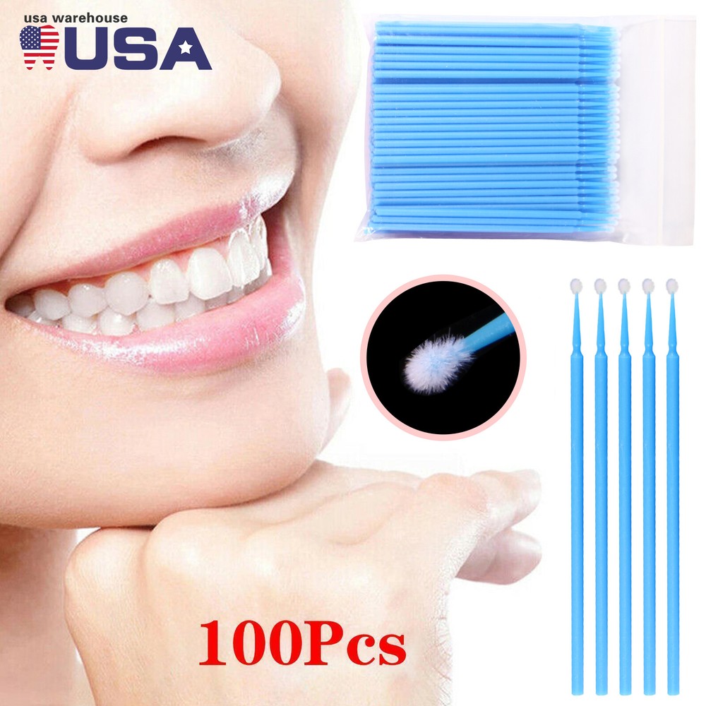 100Pc Dental Microbrush Disposable Applicators Tips Micro Brush Clean Blue 2.5mm
