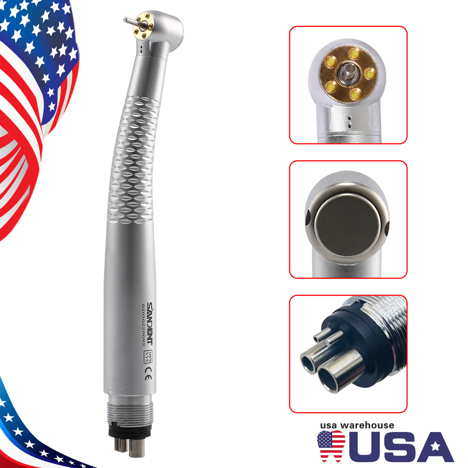 Dental 5Lights LED E-Generator High Speed Fiber Optic Handpiece 4Hole Shadowless